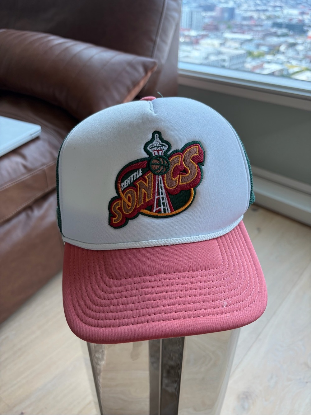SuperSonics Mitchell & Ness Trucker Hat - White and Pink